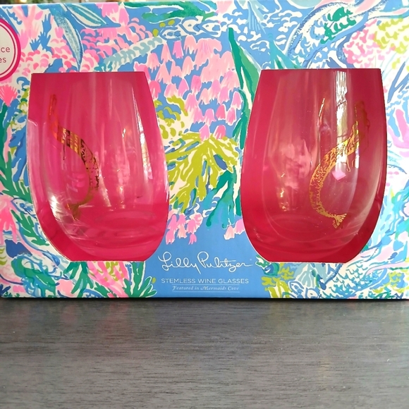 Lilly Pultziet Stemless Wine Glass Nwt 2 Sets Avaliable - Picture 1 of 2